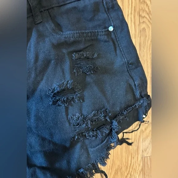 Black Distressed Women Jean Shorts - Picture 3 of 5